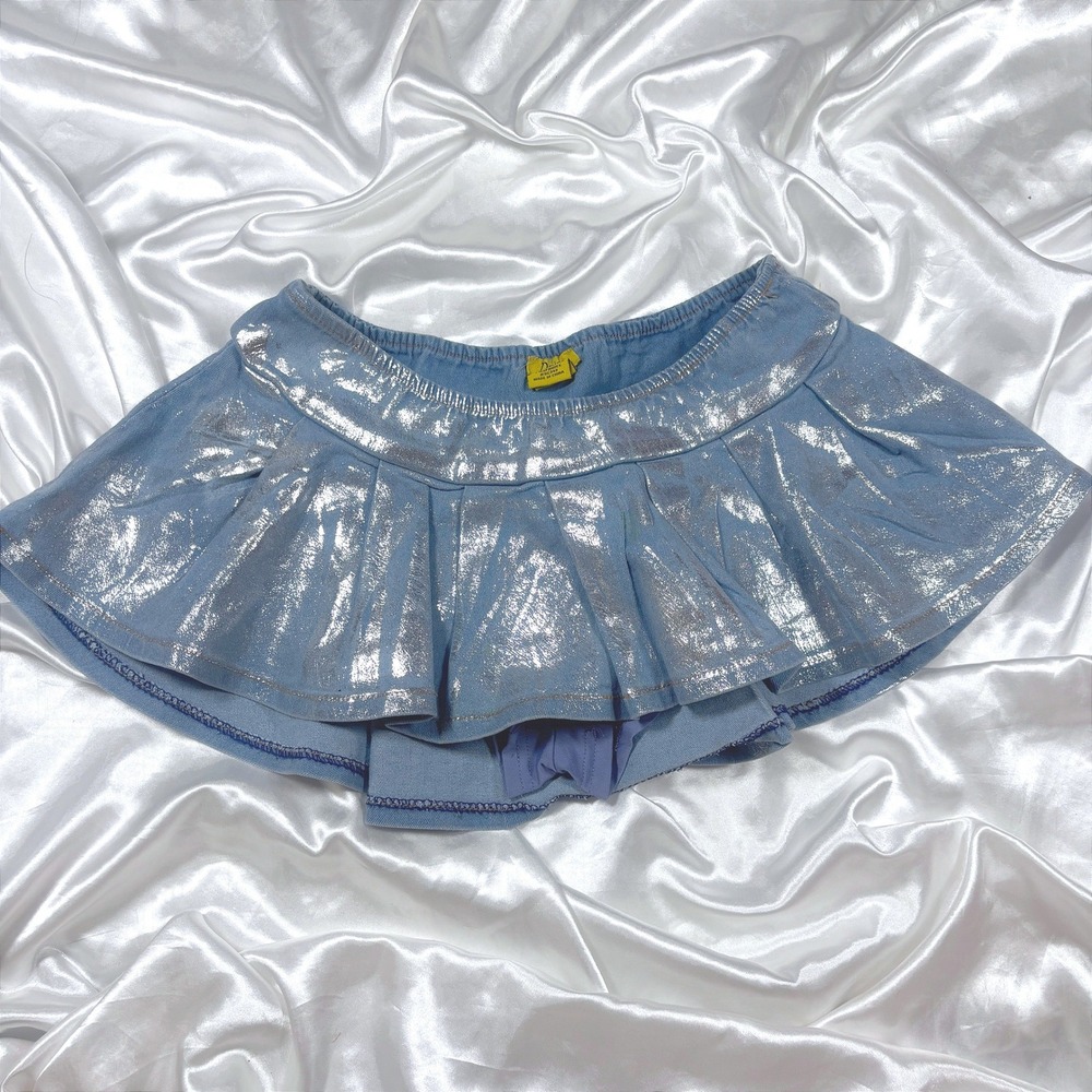 y2k Skort Blue Silver Metallic Foil Pleated micro Mini Daisy DC393